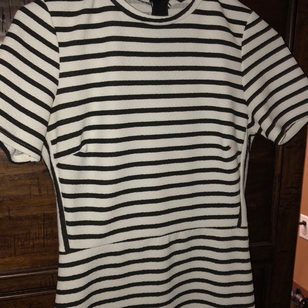 Black and white striped mini dress